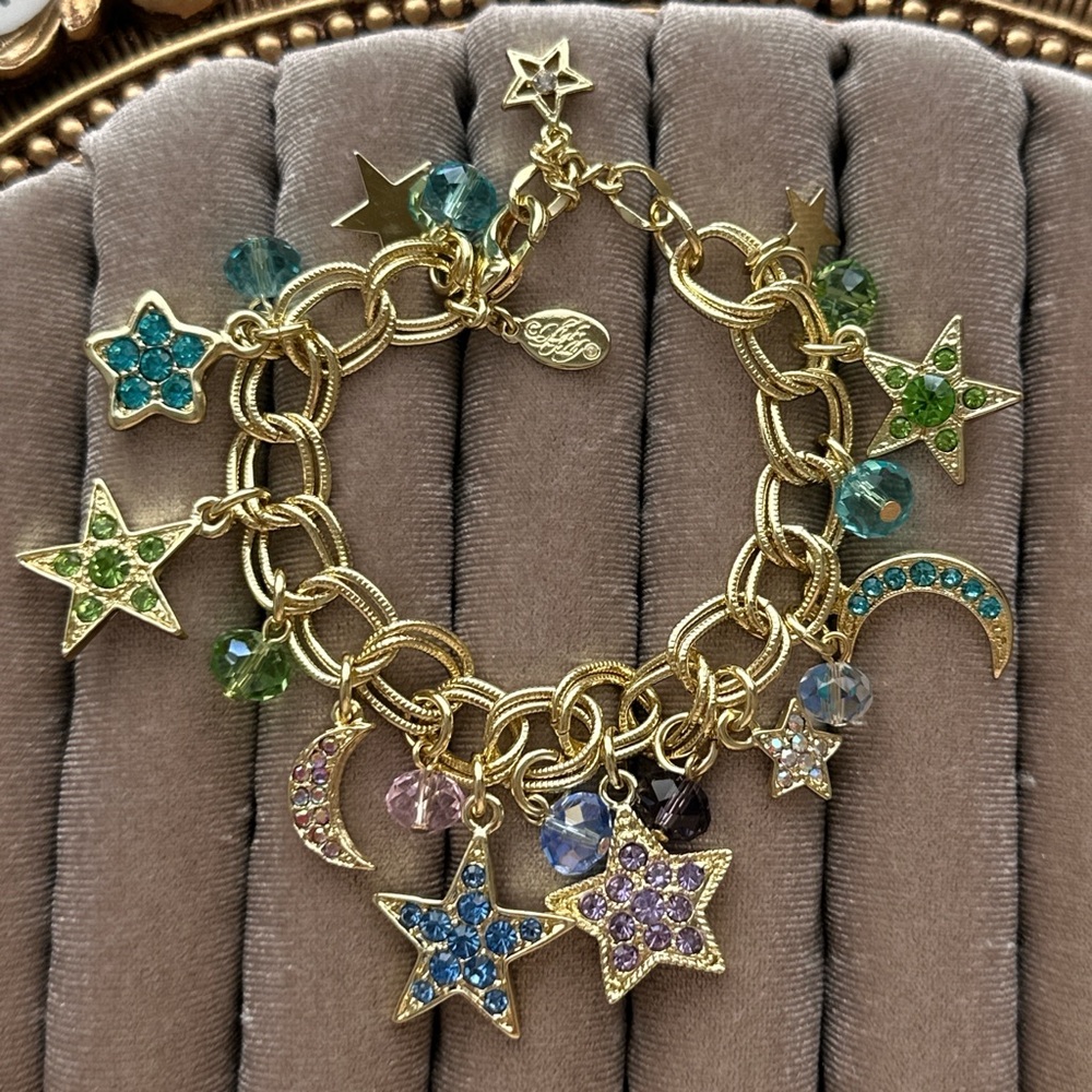 Kirk’s folly Gold Star & Moon Charm Bracelet with Multicolor Crystals